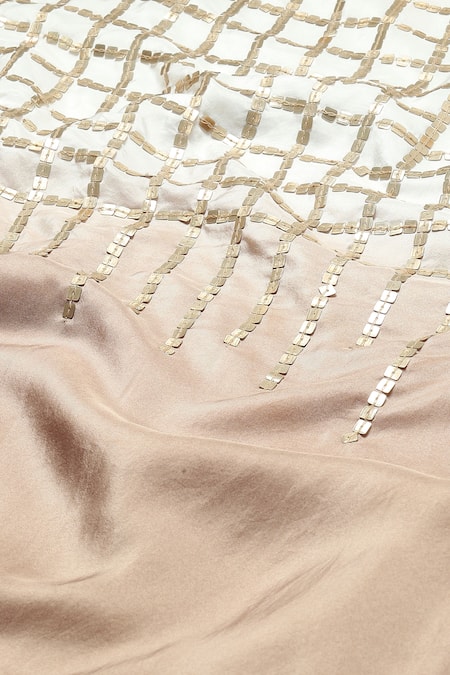 Abraham And Thakore_Brown Silk Sequins Round Neck Checks Embroidered Dress_at_Aza_Fashions