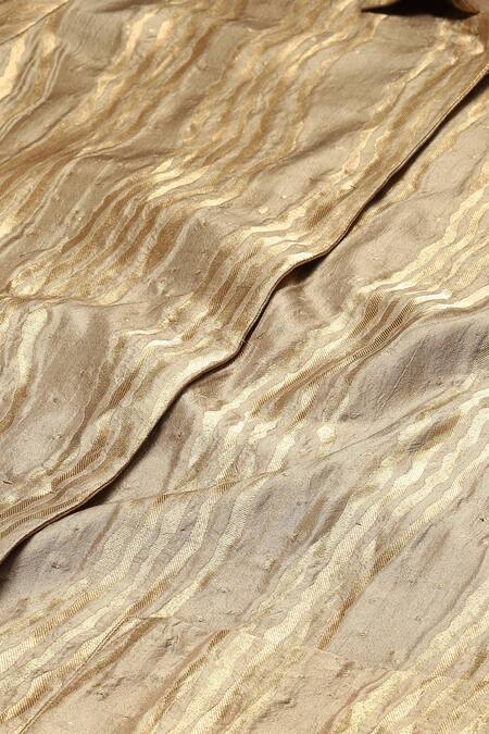 Abraham And Thakore Gold Silk Collared Tribal Lines Pattern Shirt Dress at Aza Fashions Abraham And Thakore_Gold Silk Collared Tribal Lines Pattern Shirt Dress_at_Aza_Fashions