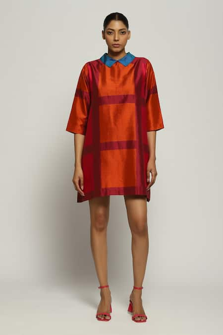 ABRAHAM AND THAKORE Rothko Silk Ikat Pattern Dress 