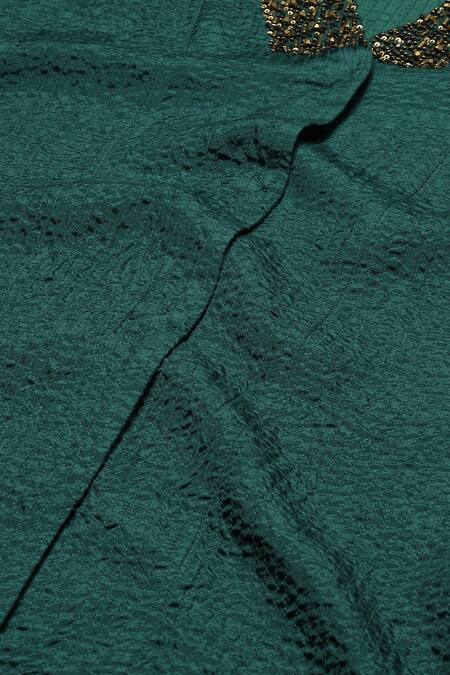 Abraham And Thakore_Green Silk Beads, Cut Work V-neck Quilted Pattern Jacket_at_Aza_Fashions