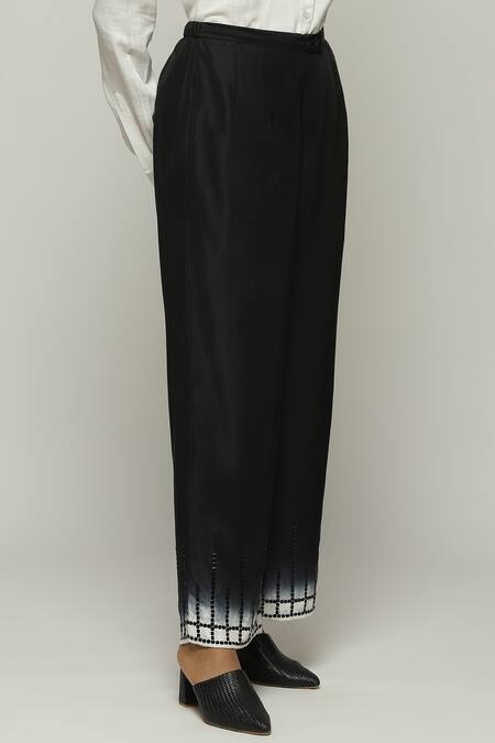 Buy_Abraham And Thakore_Black Silk Sequins Border Embroidered Flared Pant_Online_at_Aza_Fashions