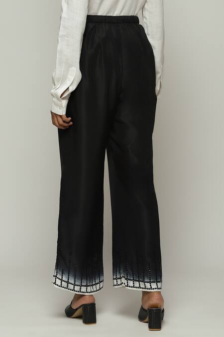 Shop_Abraham And Thakore_Black Silk Sequins Border Embroidered Flared Pant_Online_at_Aza_Fashions