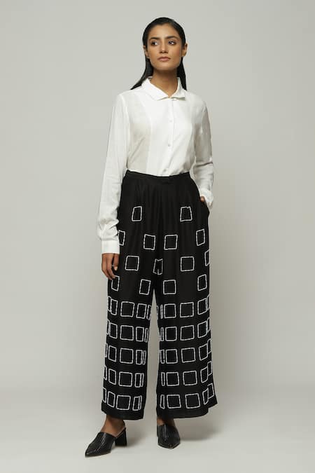 Abraham & Thakore Chanderi Geometric Square Embroidered Palazzo 