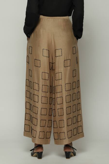 Buy_Abraham And Thakore_Brown Chanderi Beads Palazzo_Online_at_Aza_Fashions