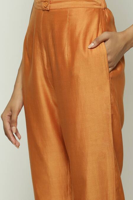 Buy_Abraham And Thakore_Orange Chanderi Tapered Pant _Online_at_Aza_Fashions