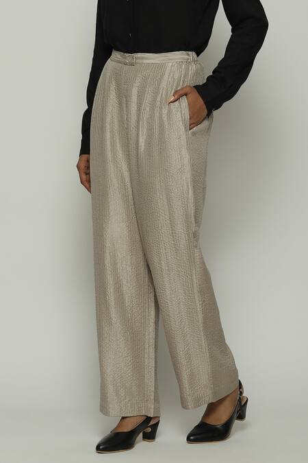 Buy_Abraham And Thakore_Grey Silk Trouser_Online_at_Aza_Fashions