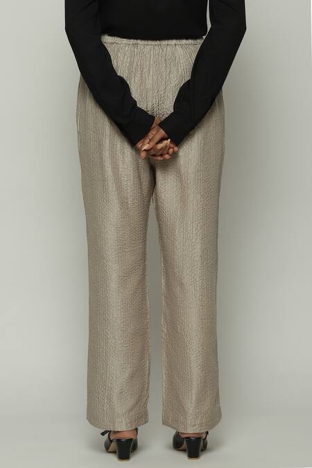 Shop_Abraham And Thakore_Grey Silk Trouser_Online_at_Aza_Fashions