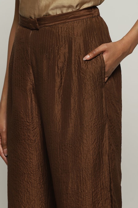 Buy Abraham And Thakore Brown Silk Straight Fit Plain Pant Online at Aza Fashions Buy_Abraham And Thakore_Brown Silk Straight Fit Plain Pant _Online_at_Aza_Fashions