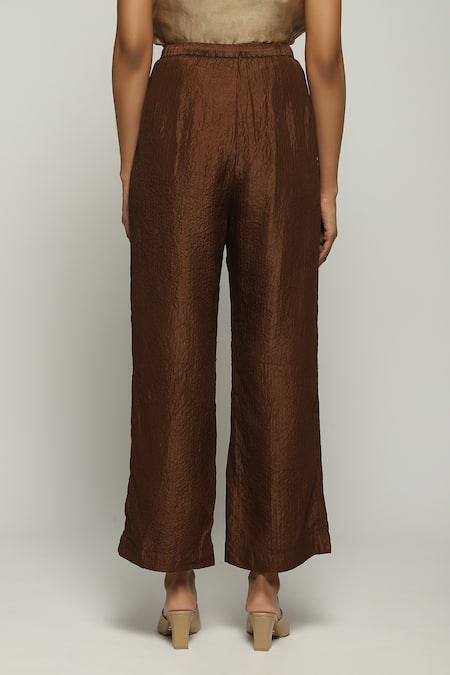 Shop Abraham And Thakore Brown Silk Straight Fit Plain Pant Online at Aza Fashions Shop_Abraham And Thakore_Brown Silk Straight Fit Plain Pant _Online_at_Aza_Fashions
