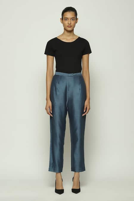 ABRAHAM AND THAKORE Chanderi Plain Tapered Pant 