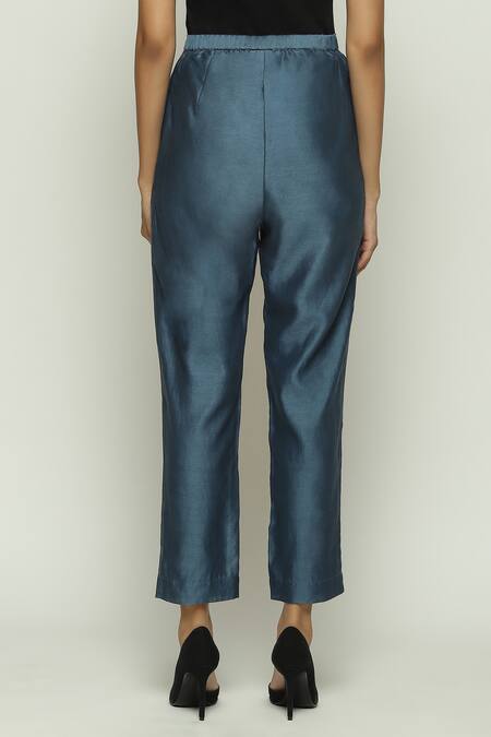 Buy Abraham And Thakore Blue Chanderi Plain Tapered Pant Online at Aza Fashions Buy_Abraham And Thakore_Blue Chanderi Plain Tapered Pant_Online_at_Aza_Fashions