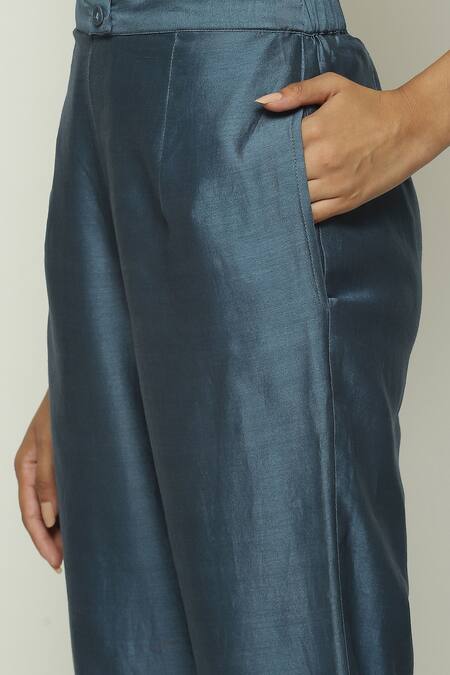 Shop Abraham And Thakore Blue Chanderi Plain Tapered Pant Online at Aza Fashions Shop_Abraham And Thakore_Blue Chanderi Plain Tapered Pant_Online_at_Aza_Fashions