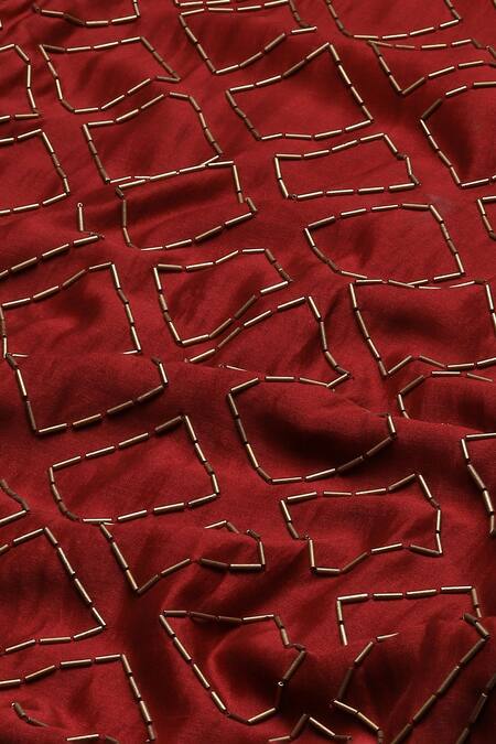 Abraham And Thakore_Red Chanderi Embroidery Straight Pant_at_Aza_Fashions