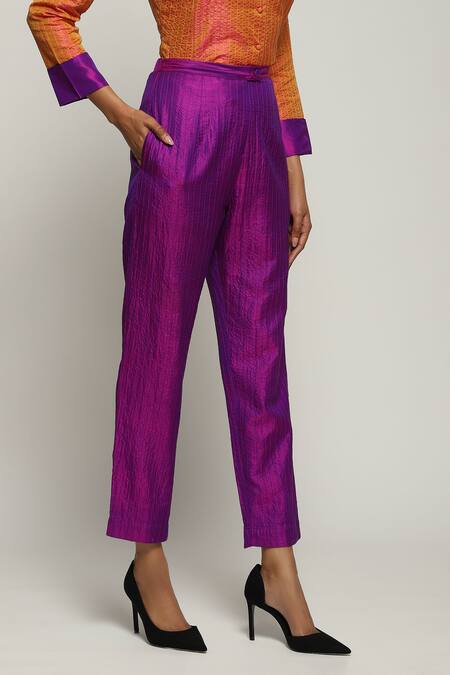 Abraham And Thakore Purple Silk Embroidery Pant Online at Aza Fashions Abraham And Thakore_Purple Silk Embroidery Pant_Online_at_Aza_Fashions