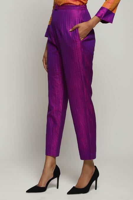 Buy Abraham And Thakore Purple Silk Embroidery Pant Online at Aza Fashions Buy_Abraham And Thakore_Purple Silk Embroidery Pant_Online_at_Aza_Fashions