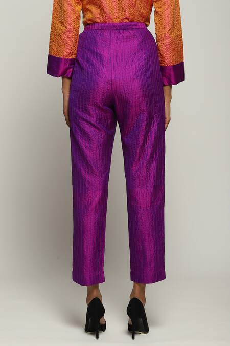 Abraham And Thakore Purple Silk Embroidery Pant at Aza Fashions Abraham And Thakore_Purple Silk Embroidery Pant_at_Aza_Fashions