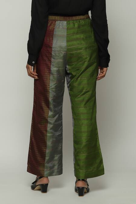 Buy_Abraham And Thakore_Wine Silk Color Block Pant _Online_at_Aza_Fashions