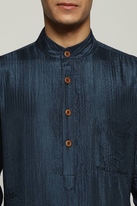 Shop_Abraham And Thakore_Blue Silk Embroidery Tonal Trupanto Kurta_Online_at_Aza_Fashions