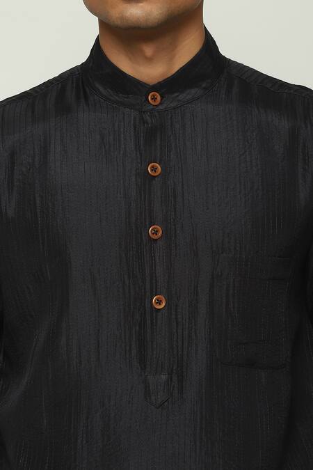 Shop_Abraham And Thakore_Black Silk Embroidery Tonal Trupanto Straight Kurta_Online_at_Aza_Fashions