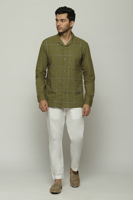 Abraham & Thakore Checkered Embroidered Shirt 