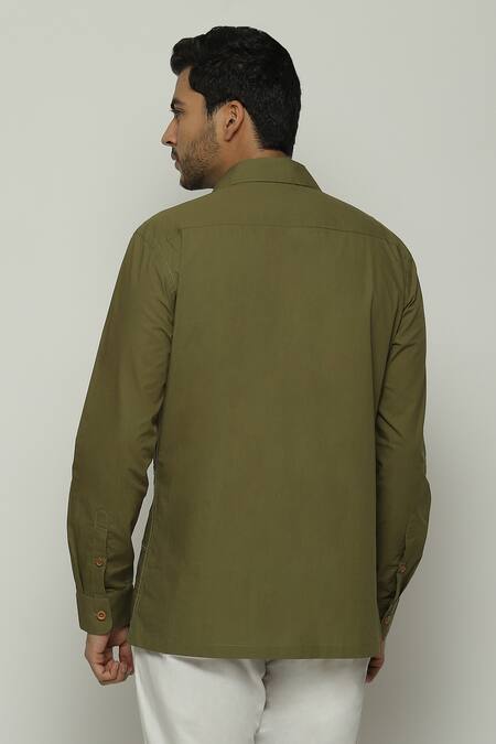 Shop Abraham And Thakore Green Poplin Embroidery Checkered Shirt at Aza Fashions Shop_Abraham And Thakore_Green Poplin Embroidery Checkered Shirt_at_Aza_Fashions