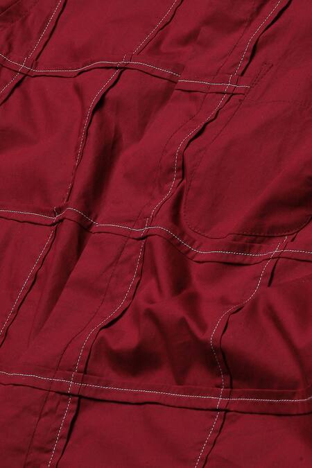 Buy Abraham And Thakore Wine Poplin Embroidery Checkered Button Down Shirt Buy_Abraham And Thakore_Wine Poplin Embroidery Checkered Button Down Shirt