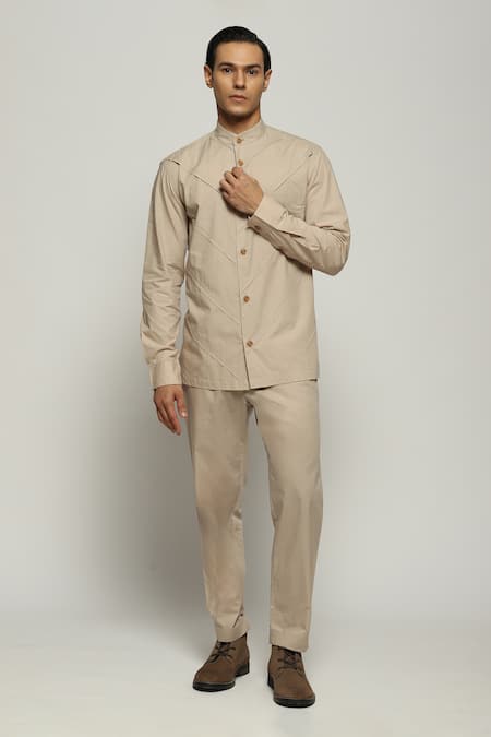 Abraham & Thakore Digonal Pleated Button Down Shirt 