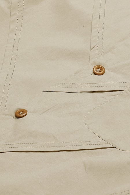 Abraham And Thakore Beige Poplin Digonal Pleated Button Down Shirt Online at Aza Fashions Abraham And Thakore_Beige Poplin Digonal Pleated Button Down Shirt_Online_at_Aza_Fashions