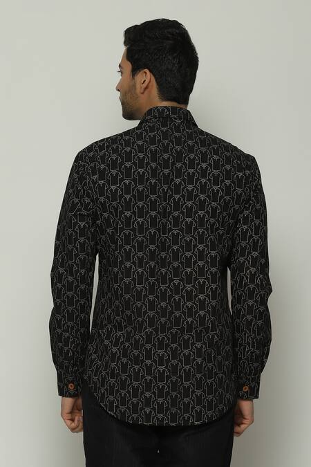 Shop Abraham And Thakore Black Poplin Button Down Full Sleeve Shirt at Aza Fashions Shop_Abraham And Thakore_Black Poplin Button Down Full Sleeve Shirt_at_Aza_Fashions
