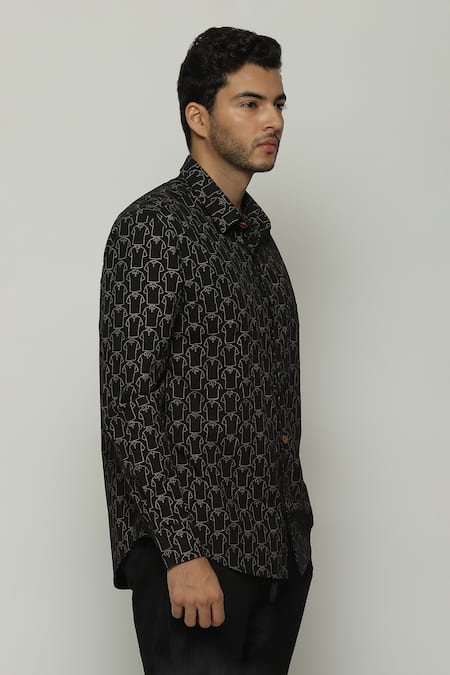Abraham And Thakore Black Poplin Button Down Full Sleeve Shirt Online at Aza Fashions Abraham And Thakore_Black Poplin Button Down Full Sleeve Shirt_Online_at_Aza_Fashions