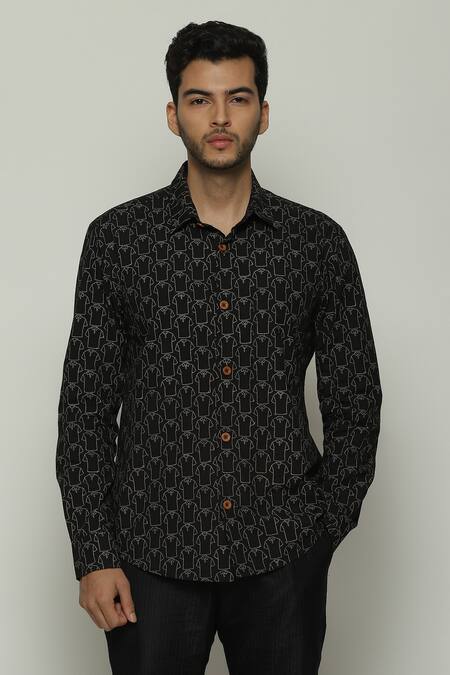 Buy Abraham And Thakore Black Poplin Button Down Full Sleeve Shirt Online at Aza Fashions Buy_Abraham And Thakore_Black Poplin Button Down Full Sleeve Shirt_Online_at_Aza_Fashions