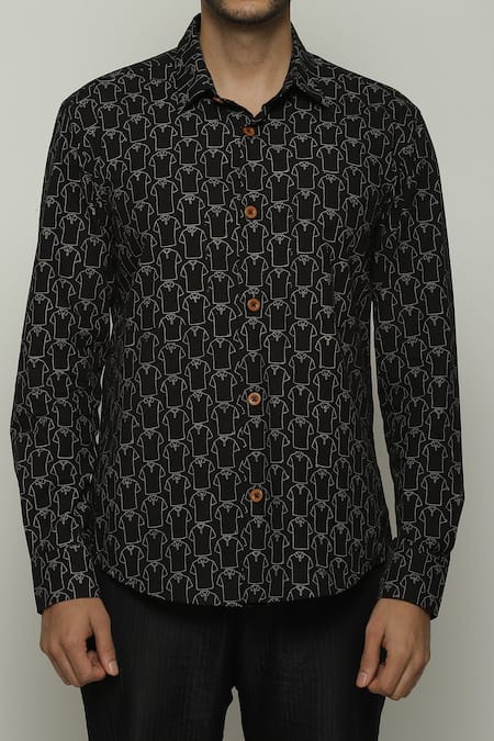 Shop Abraham And Thakore Black Poplin Button Down Full Sleeve Shirt Online at Aza Fashions Shop_Abraham And Thakore_Black Poplin Button Down Full Sleeve Shirt_Online_at_Aza_Fashions