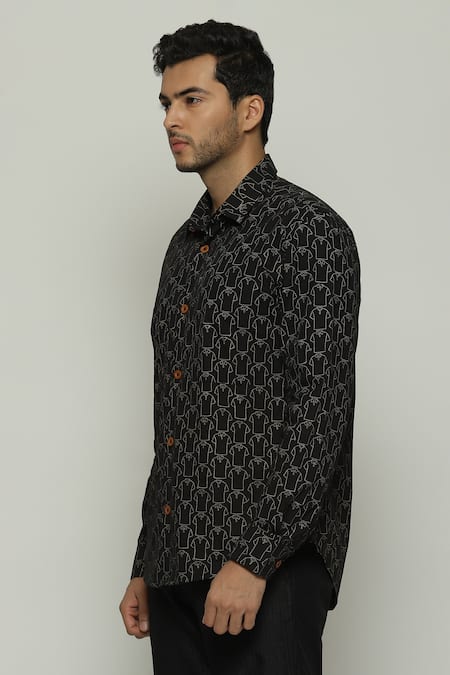 Abraham And Thakore Black Poplin Button Down Full Sleeve Shirt at Aza Fashions Abraham And Thakore_Black Poplin Button Down Full Sleeve Shirt_at_Aza_Fashions