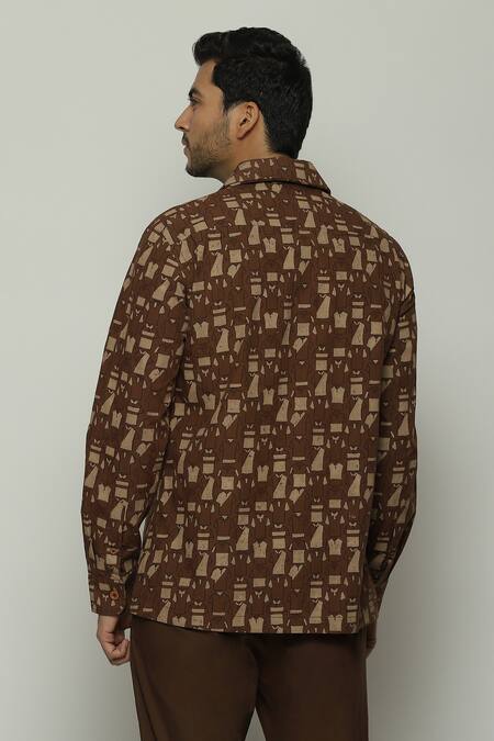 Shop Abraham And Thakore Brown Poplin Full Sleeve Button Down Shirt at Aza Fashions Shop_Abraham And Thakore_Brown Poplin Full Sleeve Button Down Shirt_at_Aza_Fashions