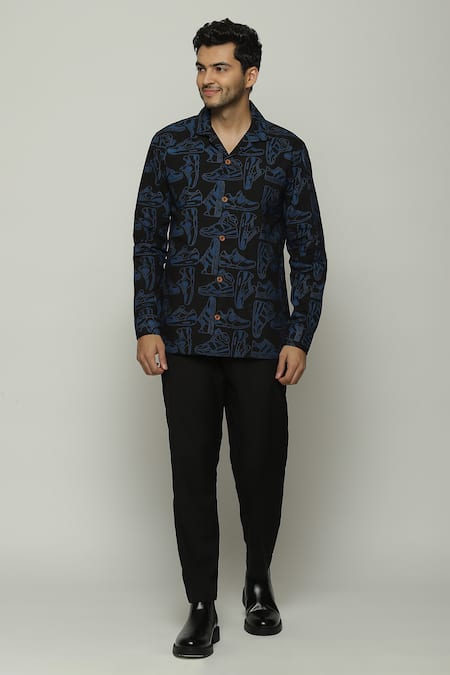 Abraham & Thakore Shoes Pattern Button Down Shirt 