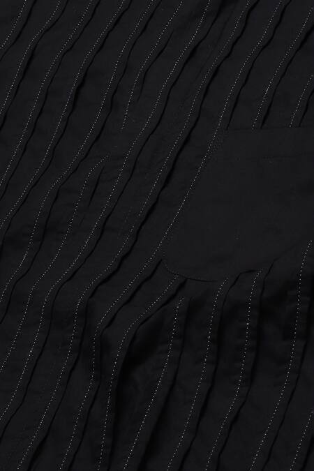 Buy Abraham And Thakore Black Twill Embroidery Running Stitch Work Shirt Buy_Abraham And Thakore_Black Twill Embroidery Running Stitch Work Shirt