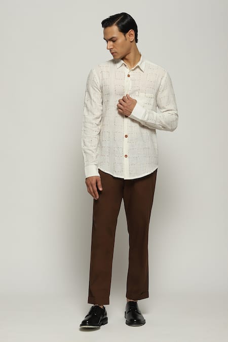 Abraham & Thakore Geometric Stitch Embroidered Shirt 