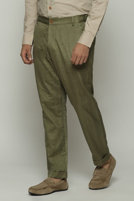 Buy Abraham And Thakore Green Silk Embroidery Tonal Trapunto Trouser Online at Aza Fashions Buy_Abraham And Thakore_Green Silk Embroidery Tonal Trapunto Trouser_Online_at_Aza_Fashions