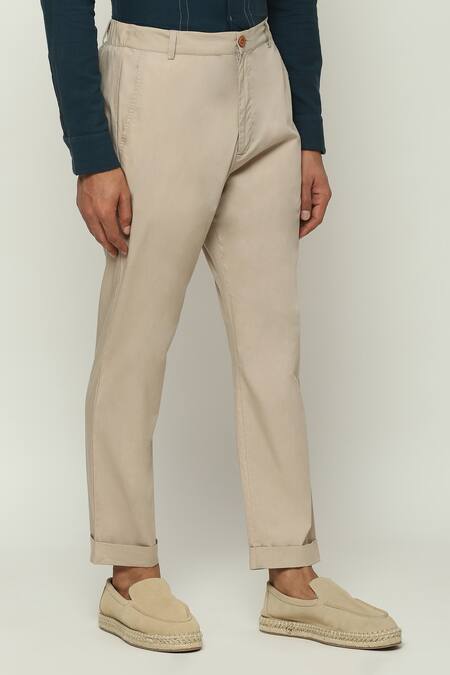 Shop Abraham And Thakore Brown Poplin Solid Straight Trouser Online at Aza Fashions Shop_Abraham And Thakore_Brown Poplin Solid Straight Trouser_Online_at_Aza_Fashions