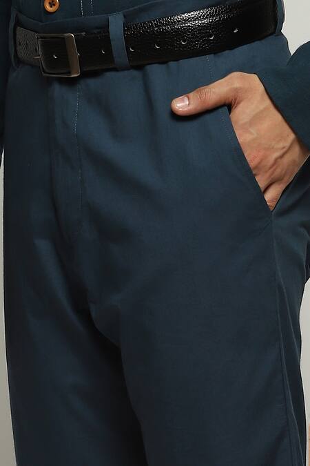 Buy Abraham And Thakore Blue Poplin Solid Straight Trouser Online at Aza Fashions Buy_Abraham And Thakore_Blue Poplin Solid Straight Trouser_Online_at_Aza_Fashions