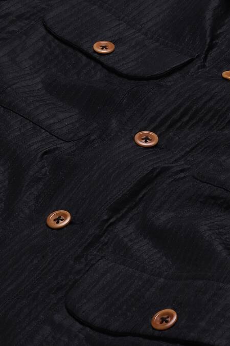 Abraham And Thakore Black Silk Stripe Texture Bundi at Aza Fashions Abraham And Thakore_Black Silk Stripe Texture Bundi_at_Aza_Fashions