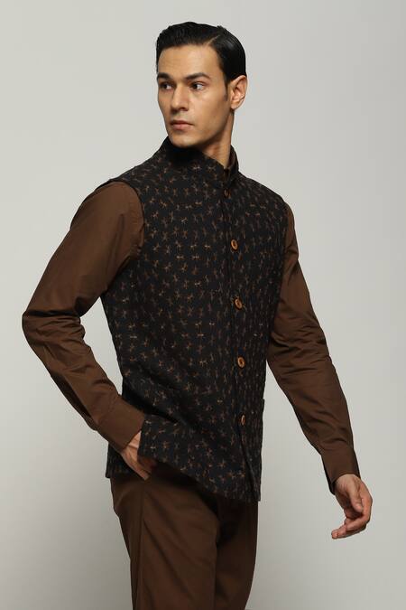 Buy Abraham And Thakore Black Cotton Embroidery Ant Bundi Online at Aza Fashions Buy_Abraham And Thakore_Black Cotton Embroidery Ant Bundi_Online_at_Aza_Fashions