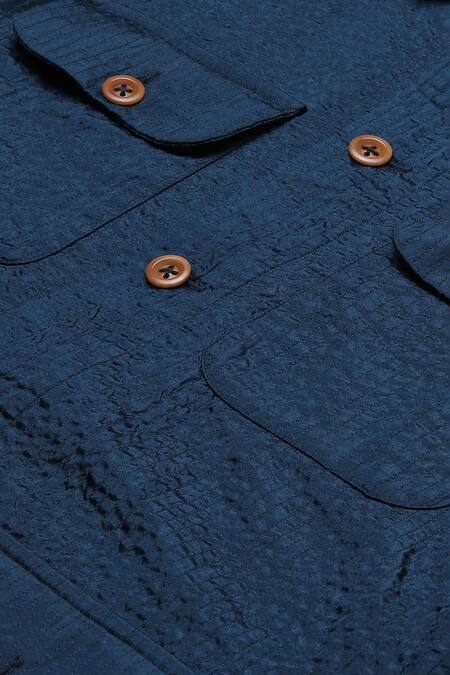 Shop_Abraham And Thakore_Blue Silk Tonal Trupanto Stripe Stitch Line Jacket_Online_at_Aza_Fashions