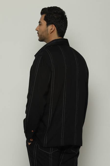 Buy Abraham And Thakore Black Twill Spaced Out Stitch Stripe Jacket Online at Aza Fashions Buy_Abraham And Thakore_Black Twill Spaced Out Stitch Stripe Jacket_Online_at_Aza_Fashions