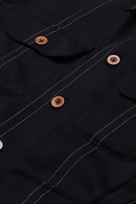 Shop Abraham And Thakore Black Twill Spaced Out Stitch Stripe Jacket Online at Aza Fashions Shop_Abraham And Thakore_Black Twill Spaced Out Stitch Stripe Jacket_Online_at_Aza_Fashions