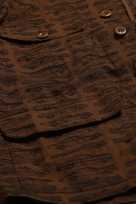 Buy Abraham And Thakore Brown Cotton Embroidery Car Mania Jacket Buy_Abraham And Thakore_Brown Cotton Embroidery Car Mania Jacket