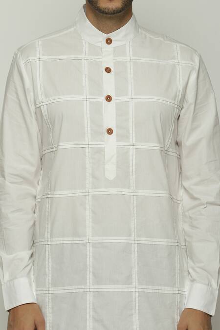 Buy Abraham And Thakore Ivory Poplin Pleated Check Long Kurta Online at Aza Fashions Buy_Abraham And Thakore_Ivory Poplin Pleated Check Long Kurta_Online_at_Aza_Fashions