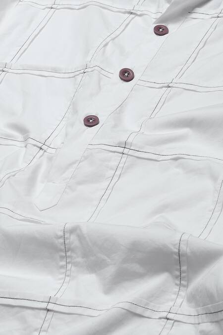 Abraham And Thakore Ivory Poplin Pleated Check Long Kurta at Aza Fashions Abraham And Thakore_Ivory Poplin Pleated Check Long Kurta_at_Aza_Fashions