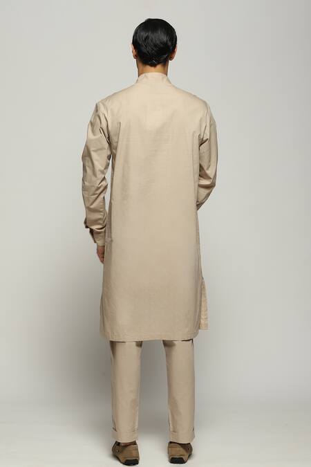 Shop Abraham And Thakore Beige Poplin Spaced Out Stitch Line Kurta at Aza Fashions Shop_Abraham And Thakore_Beige Poplin Spaced Out Stitch Line Kurta_at_Aza_Fashions