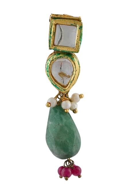 Kista_Brown Polkis, Emeralds Drop Embellished Choker Set_at_Aza_Fashions